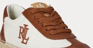 Ralph Lauren RL Leather & Canvas Espadrille Sneaker in Brown & White Size 8 NWT